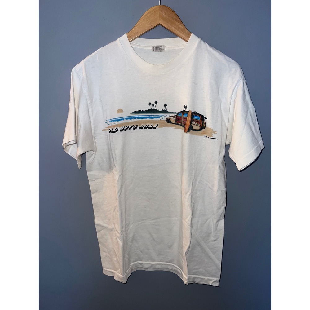 Old Guys Rule Surf Woody Wagon Graphic T-Shirt Mens Medium White AmeriTees USA